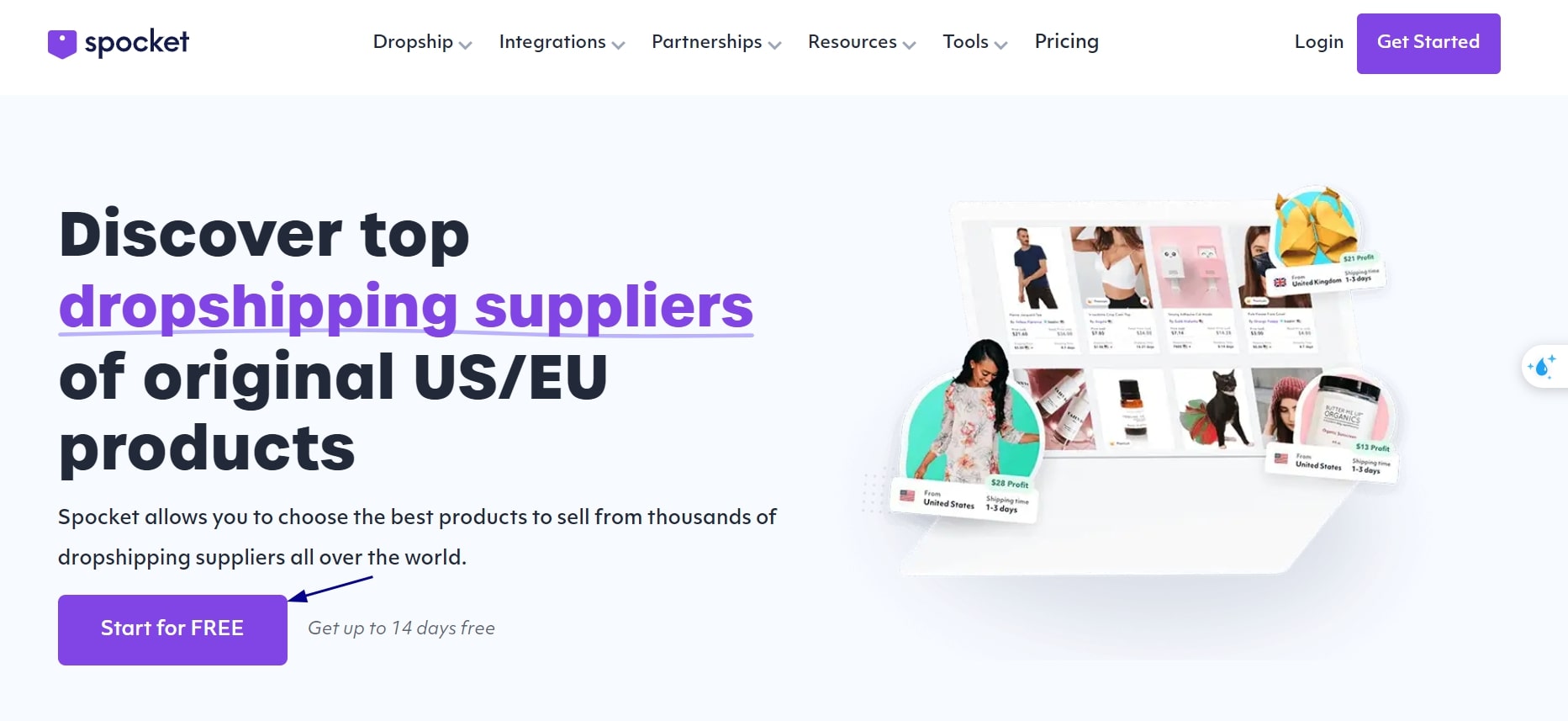 Dropshippers create an account on Spocket